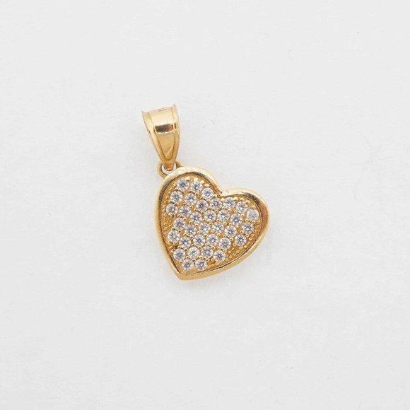 14K Yellow Gold Heart Pendant CZ Estate Sale Vintage Fine Jewelry